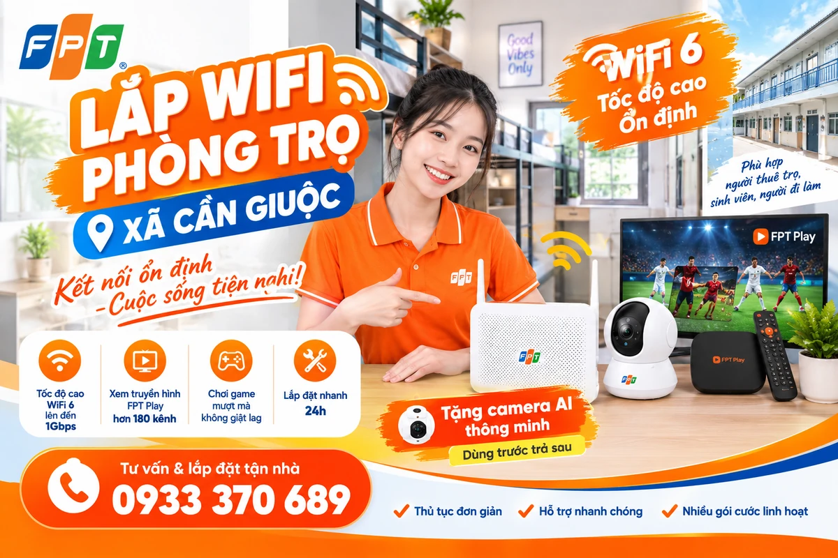 Lắp WiFi phòng trọ xã Cần Giuộc tặng camera AI